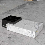 Black-White Marble Rectangular Block Base Coffee Table Image - 2