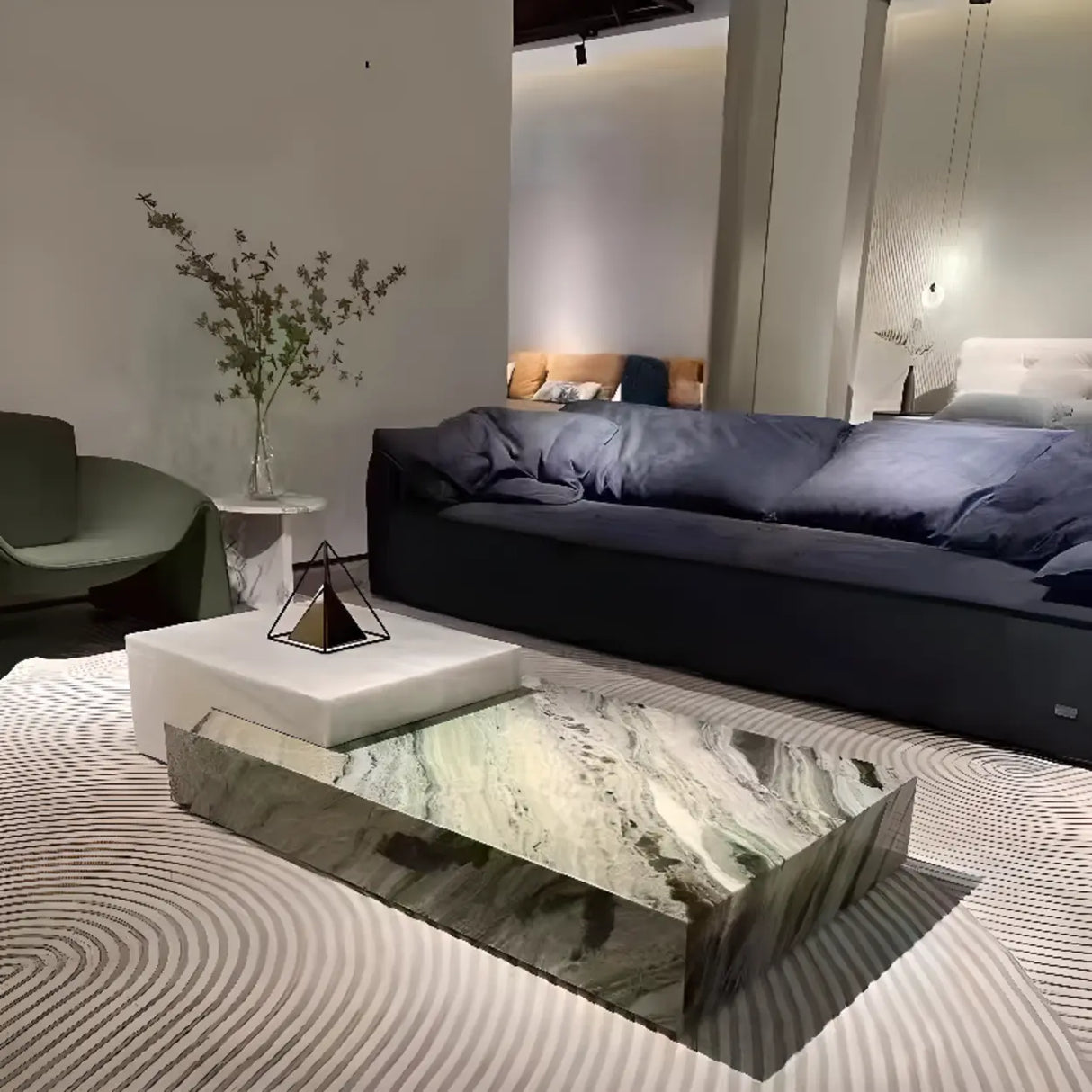 Black-White Marble Rectangular Block Base Coffee Table Image - 5