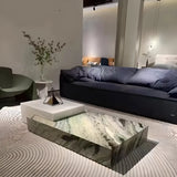 Black-White Marble Rectangular Block Base Coffee Table Image - 5