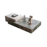 Black-White Marble Rectangular Block Base Coffee Table Image - 6