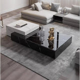Black-White Marble Rectangular Block Base Coffee Table Image - 7
