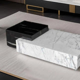 Black-White Marble Rectangular Block Base Coffee Table Image - 8