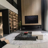 Black-White Marble Rectangular Block Base Coffee Table Image - 9