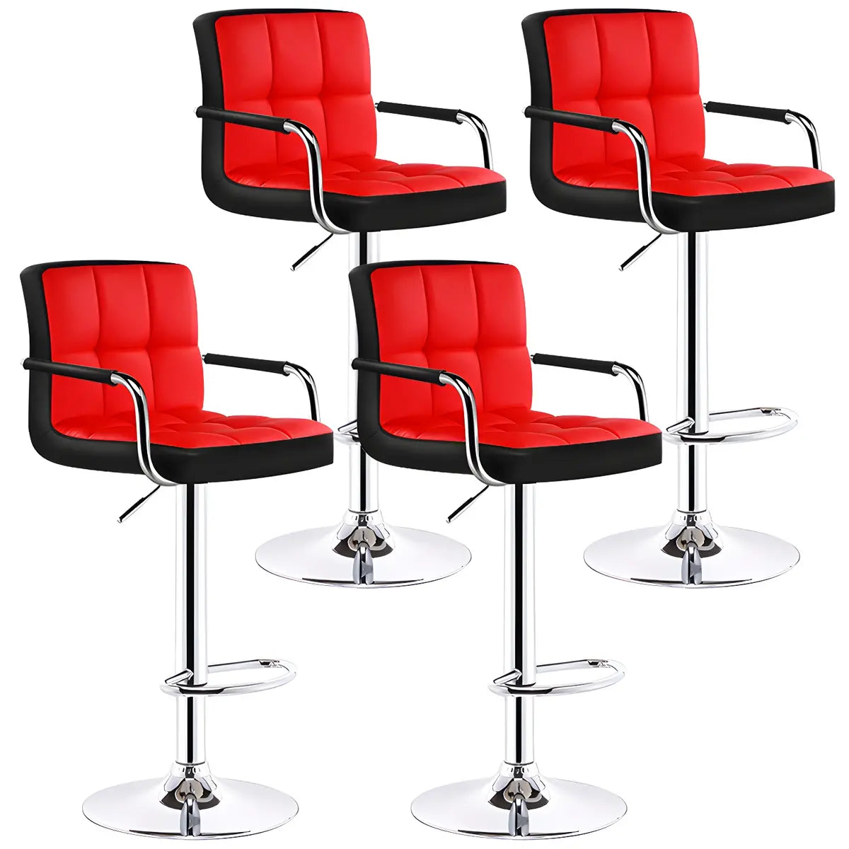Black White Square Steel Adjustable Cushioned Bar Stool Image - 24