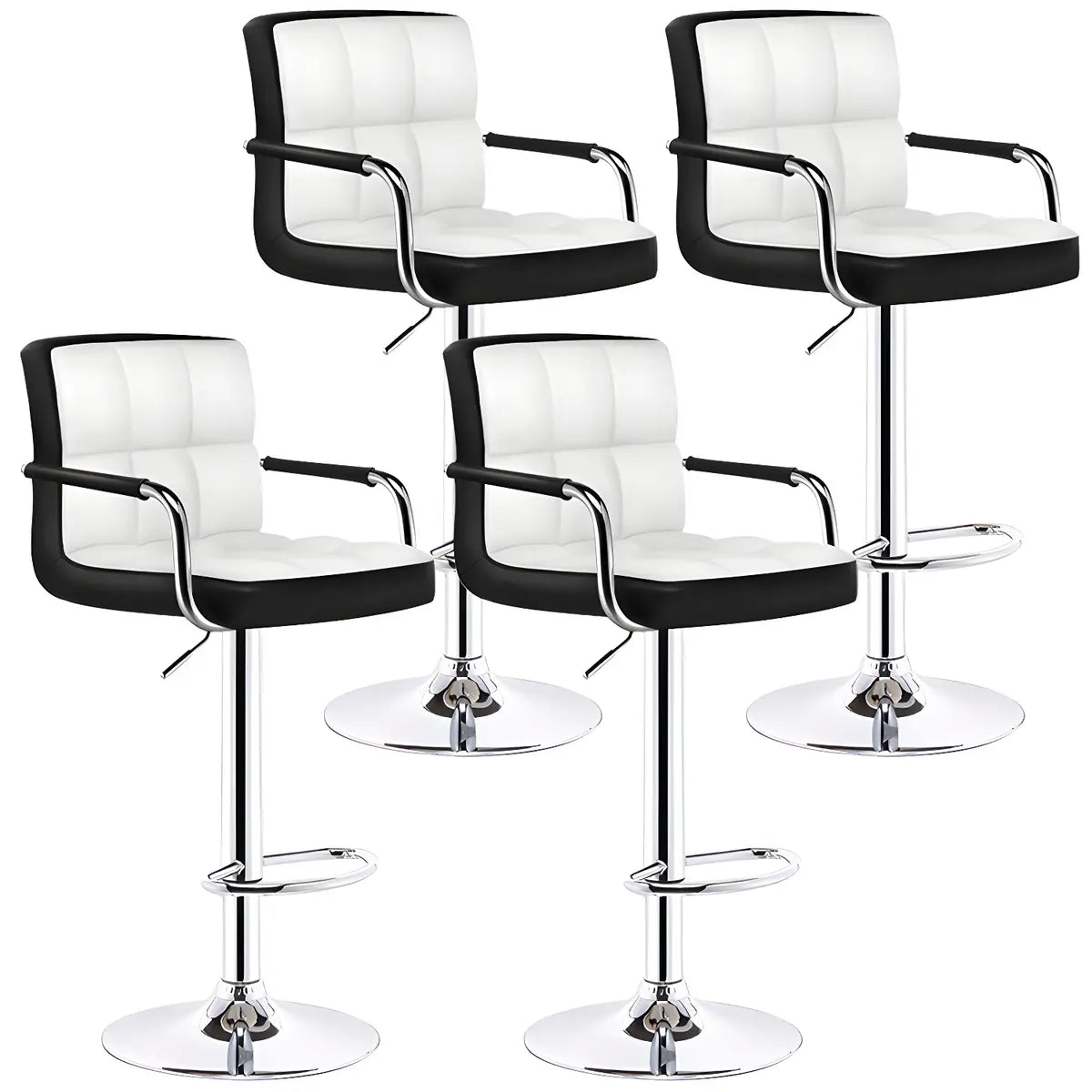 Black White Square Steel Adjustable Cushioned Bar Stool Image - 29