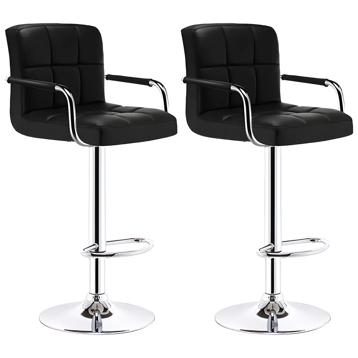 Black White Square Steel Adjustable Cushioned Bar Stool Image - 31
