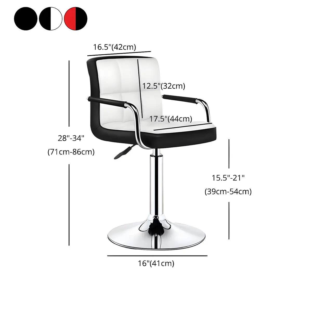 Black White Square Steel Adjustable Cushioned Bar Stool 