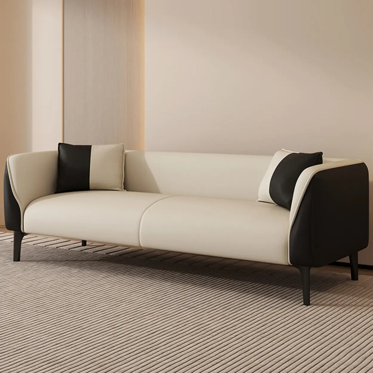 Black-White Stain Resistant Leather Foam Fill Sofa Image - 1