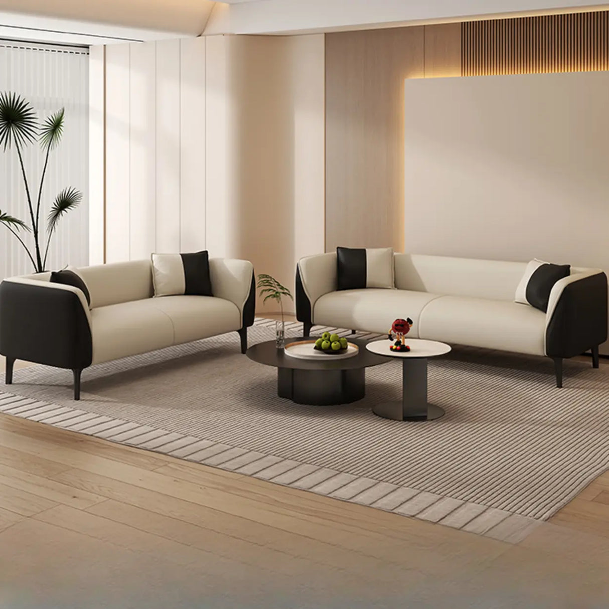 Black-White Stain Resistant Leather Foam Fill Sofa Image - 8