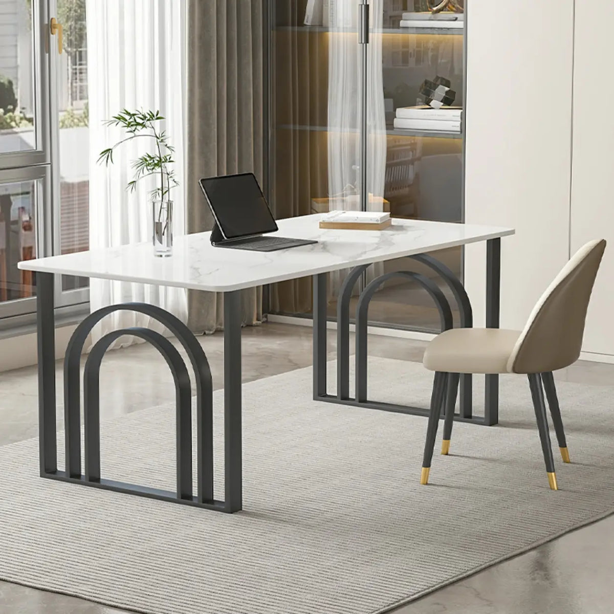 Black-White Stone Rectangular Sled Computer Desk – Homebaa