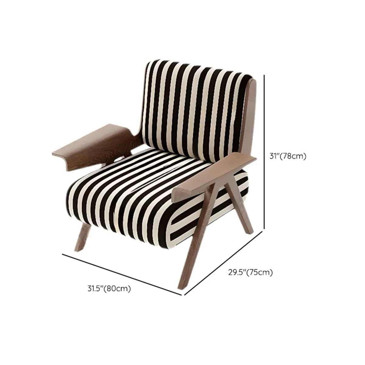 Black-White Striped Cotton Linen Fixed Back Arm Chair 