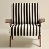 Black-White Striped Cotton Linen Fixed Back Arm Chair Image - 6