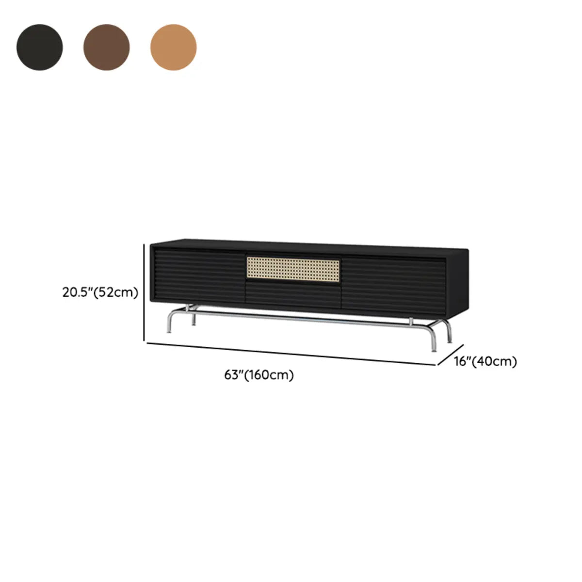 Black Wood Cabinet TV Stand with Stainless Steel Leg 