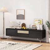 Black Wood Cabinet TV Stand with Stainless Steel Leg Image - 2