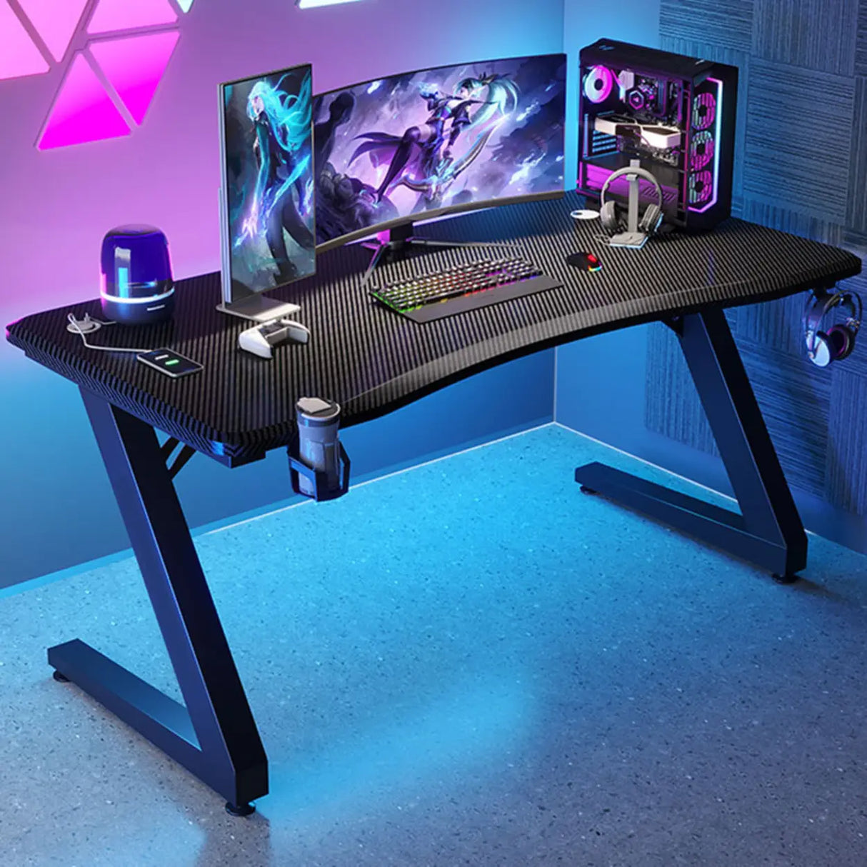 Black Wood Cable Management Sled Standard Gaming Desk Image - 10