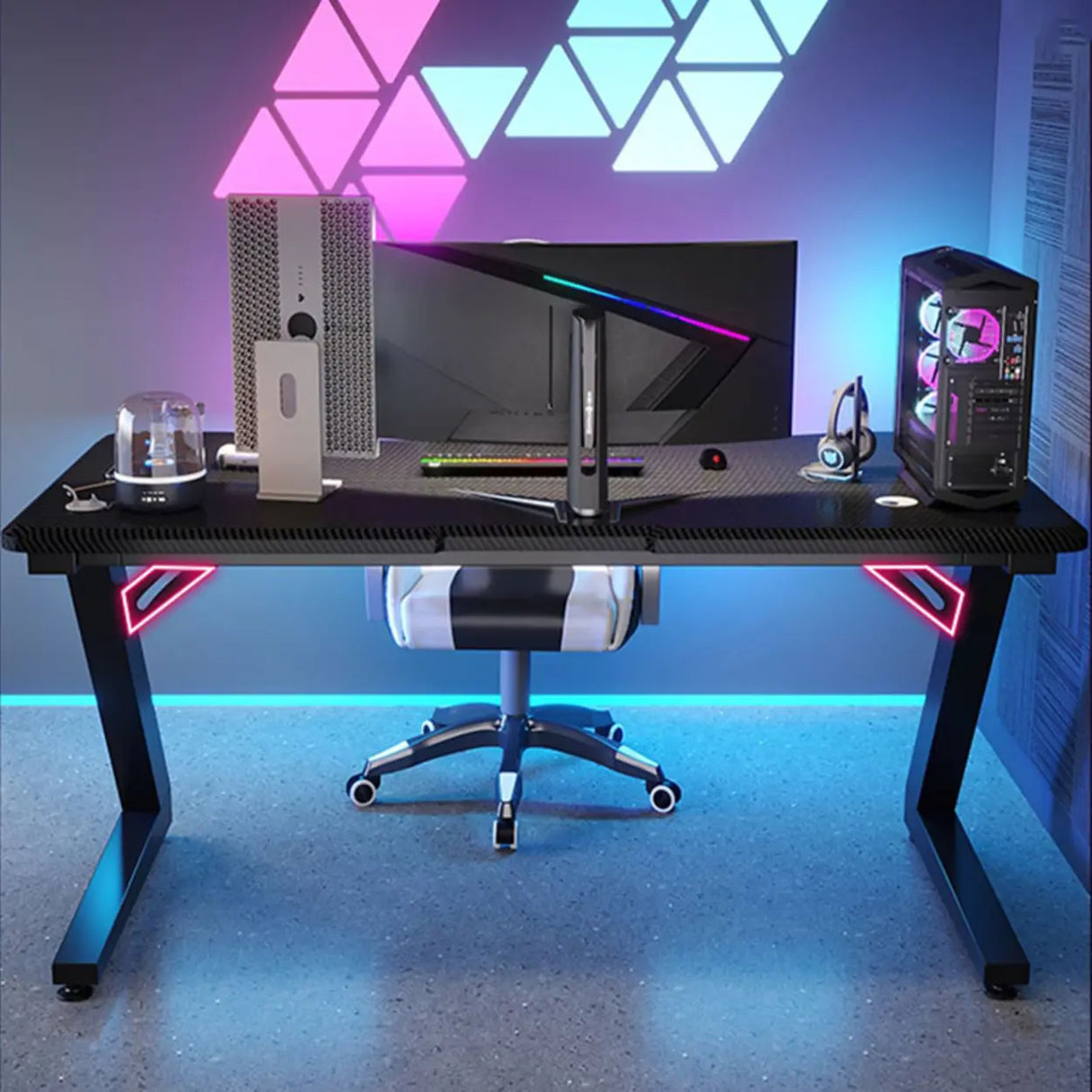 Black Wood Cable Management Sled Standard Gaming Desk Image - 21