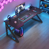 Black Wood Gaming Computer Desk with Trestle Base Image - 4