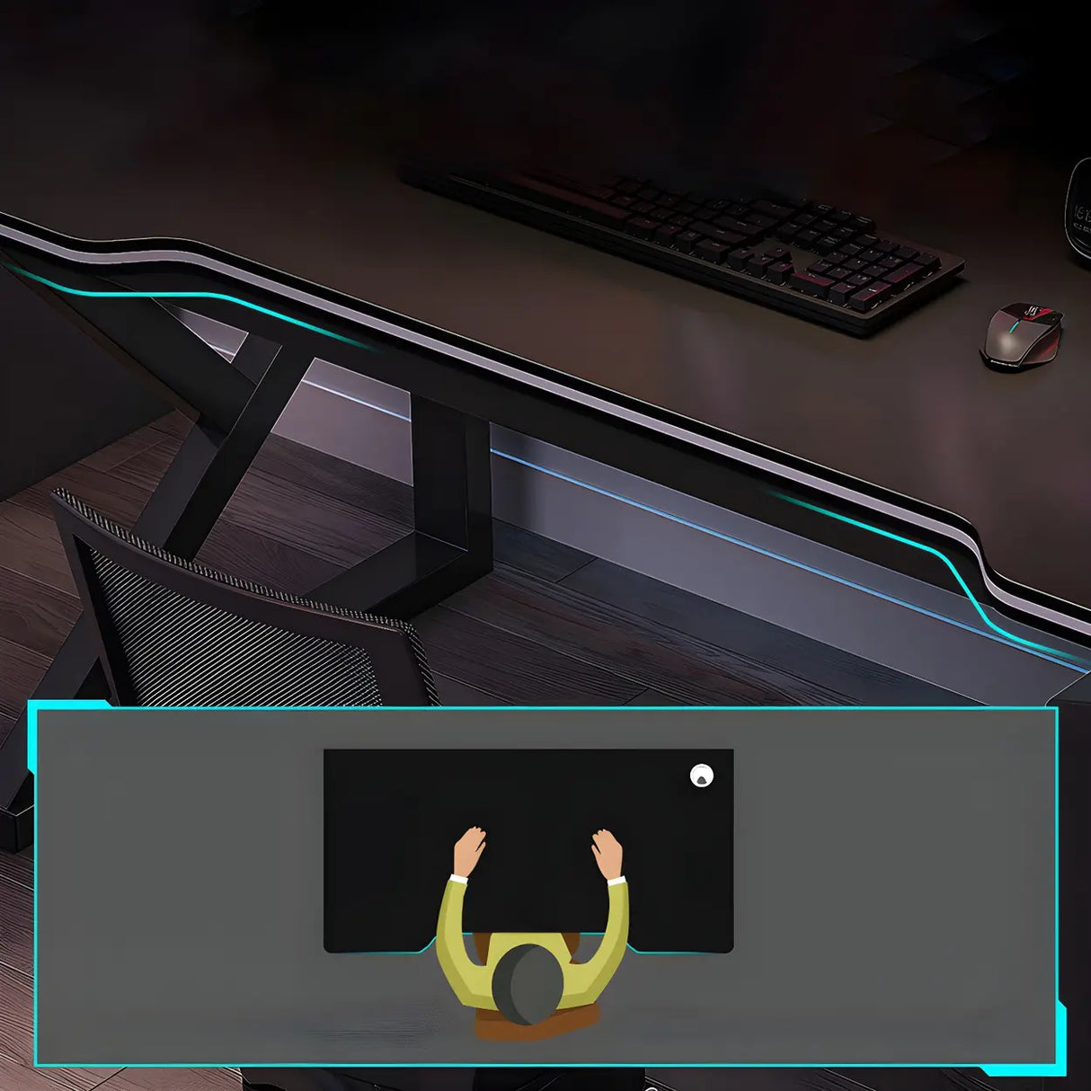 Black Wood Gaming Computer Desk with Trestle Base Image - 6