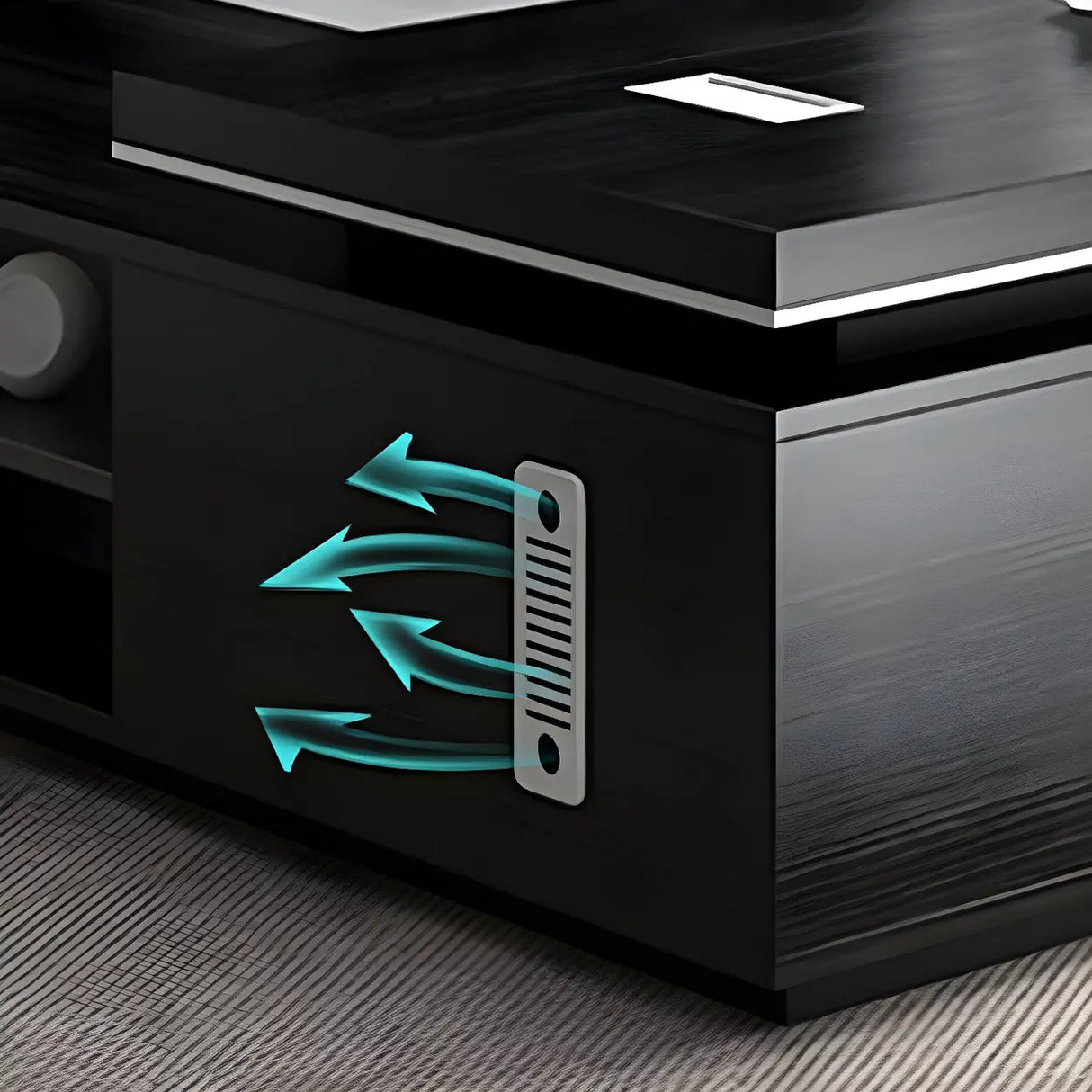 Black Wood Long L-Shape Executive Desk with Drawers Image - 10