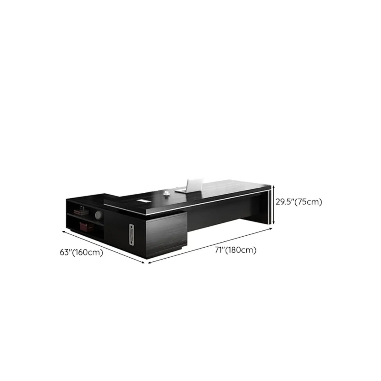 Black Wood Long L-Shape Executive Desk with Drawers Image - 12
