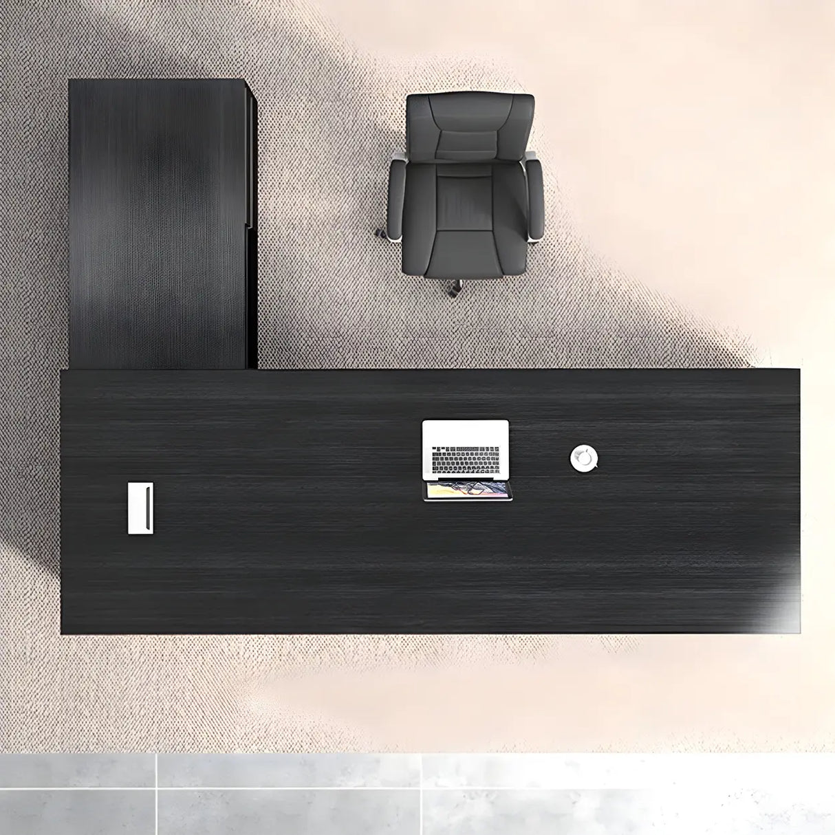 Black Wood Long L-Shape Executive Desk with Drawers Image - 5