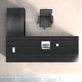 Black Wood Long L-Shape Executive Desk with Drawers Image - 5