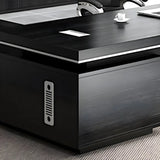 Black Wood Long L-Shape Executive Desk with Drawers Image - 6