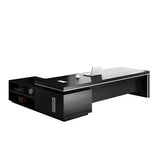 Black Wood Long L-Shape Executive Desk with Drawers Image - 7