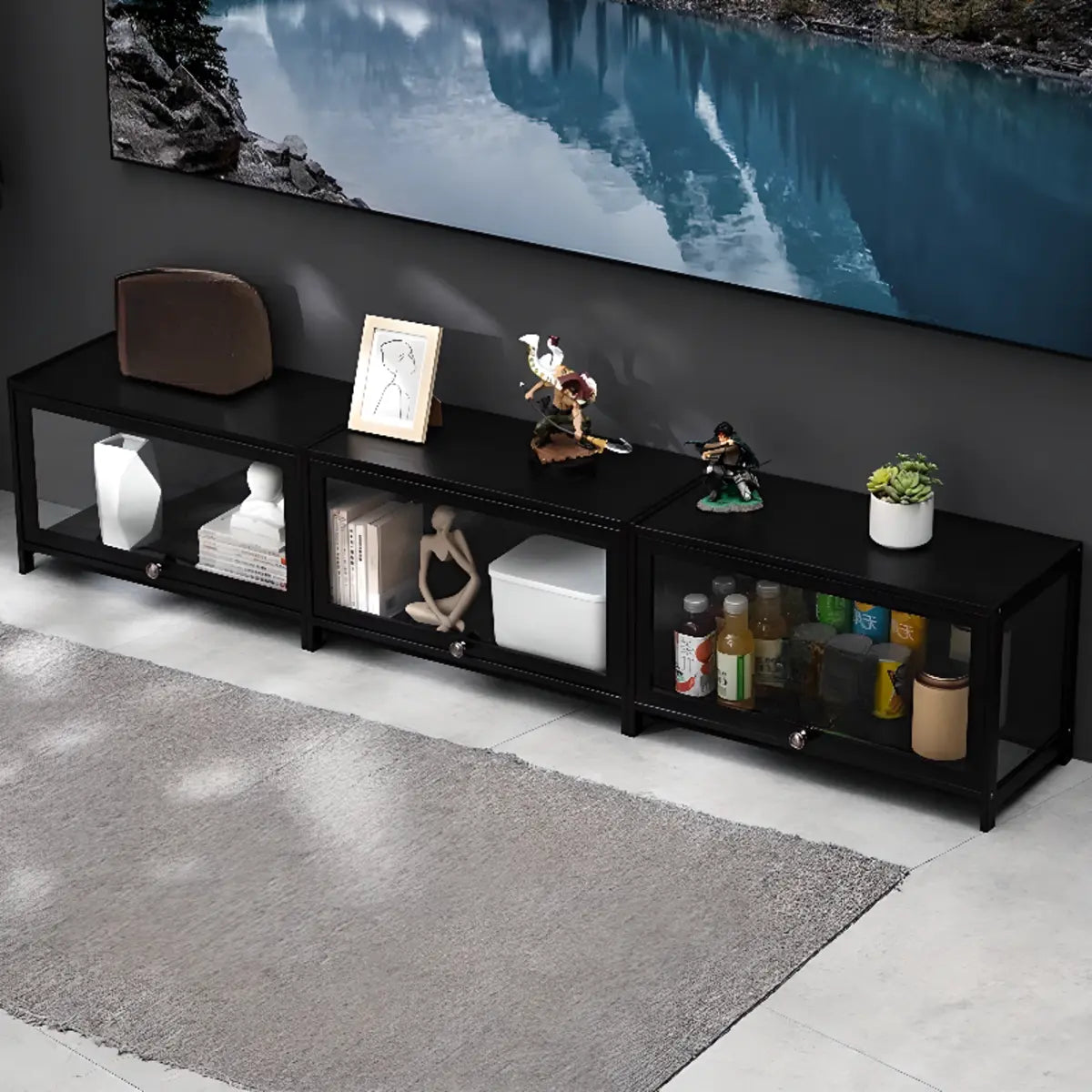 Black Wood Rectangle Display TV Stand with Cabinet – Homebaa