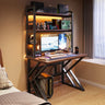Black Wood Single Computer Desk with Shelves and Hutch Image - 2