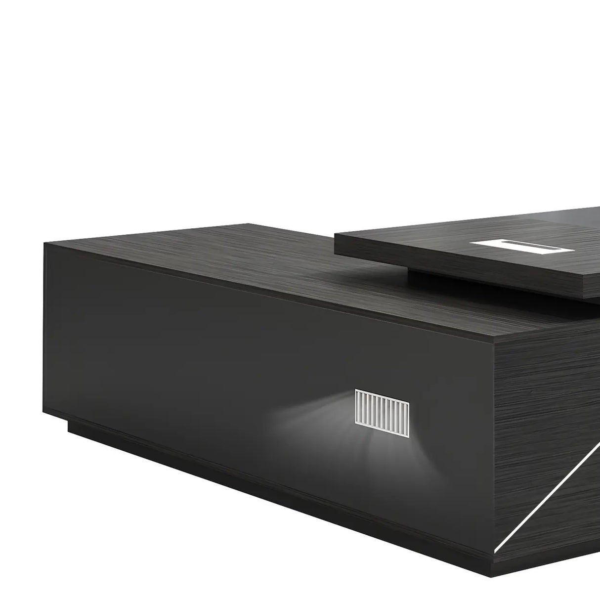 Black Wood Storage Drawers Shelf L-Shape Executive Desk Image - 7