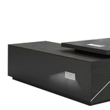 Black Wood Storage Drawers Shelf L-Shape Executive Desk Image - 7