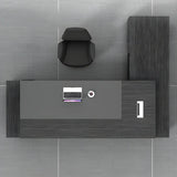 Black Wood Storage Drawers Shelf L-Shape Executive Desk Image - 9