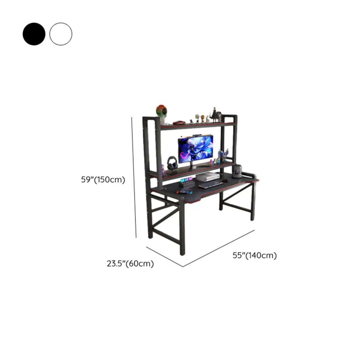 Black Wooden LED Computer Desk with Shelves Image - 12