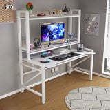 Black Wooden LED Computer Desk with Shelves Image - 3