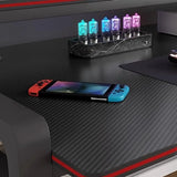 Black Wooden LED Computer Desk with Shelves Image - 4