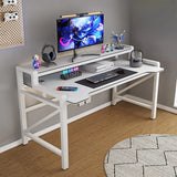 Black Wooden LED Computer Desk with Shelves Image - 7