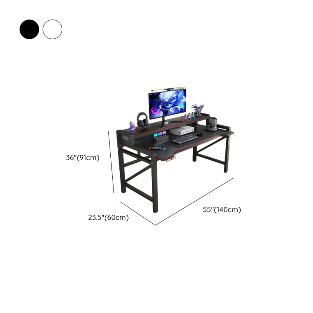 Black Wooden LED Computer Desk with Shelves Image - 9