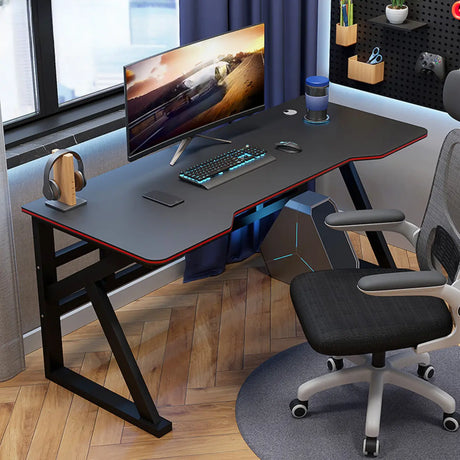 Black Wooden Rectangular Single Computer Desk Image - 2
