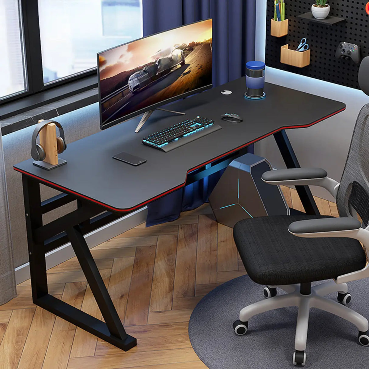 Black Wooden Rectangular Single Computer Desk Image - 3