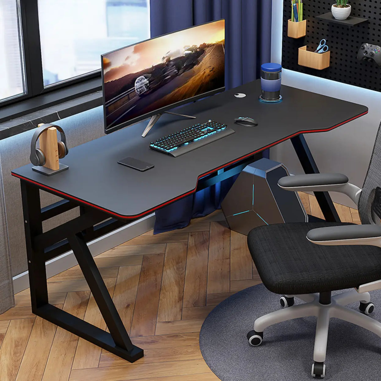 Black Wooden Rectangular Single Computer Desk Image - 5