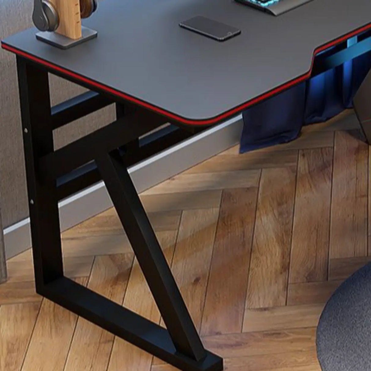 Black Wooden Rectangular Single Computer Desk Image - 6