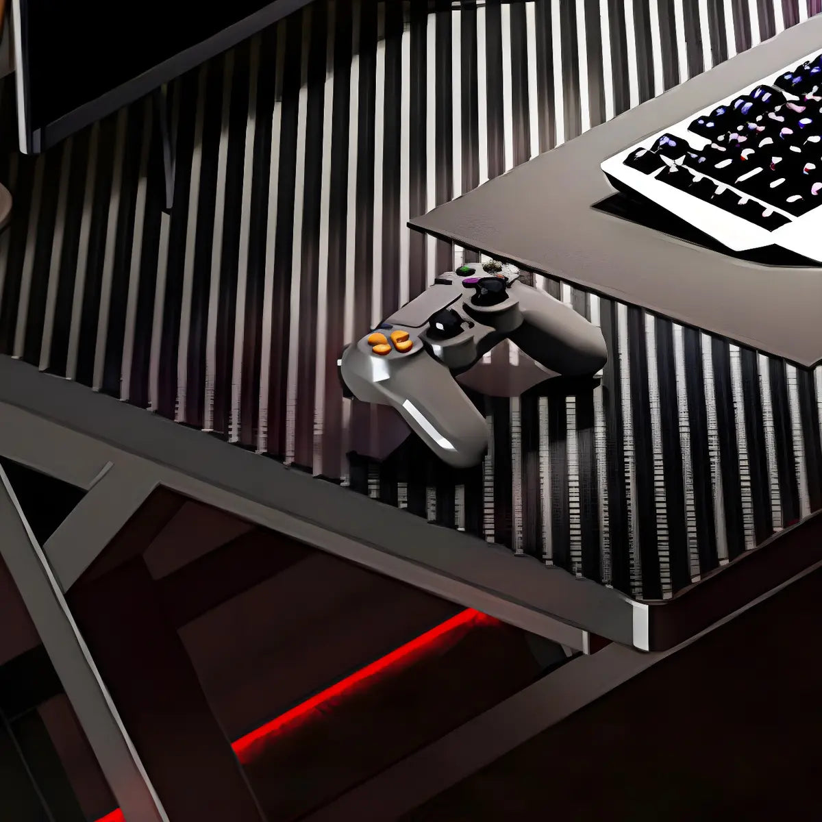 Black Wooden Rectangular Sledge Small Gaming Desk Image - 6
