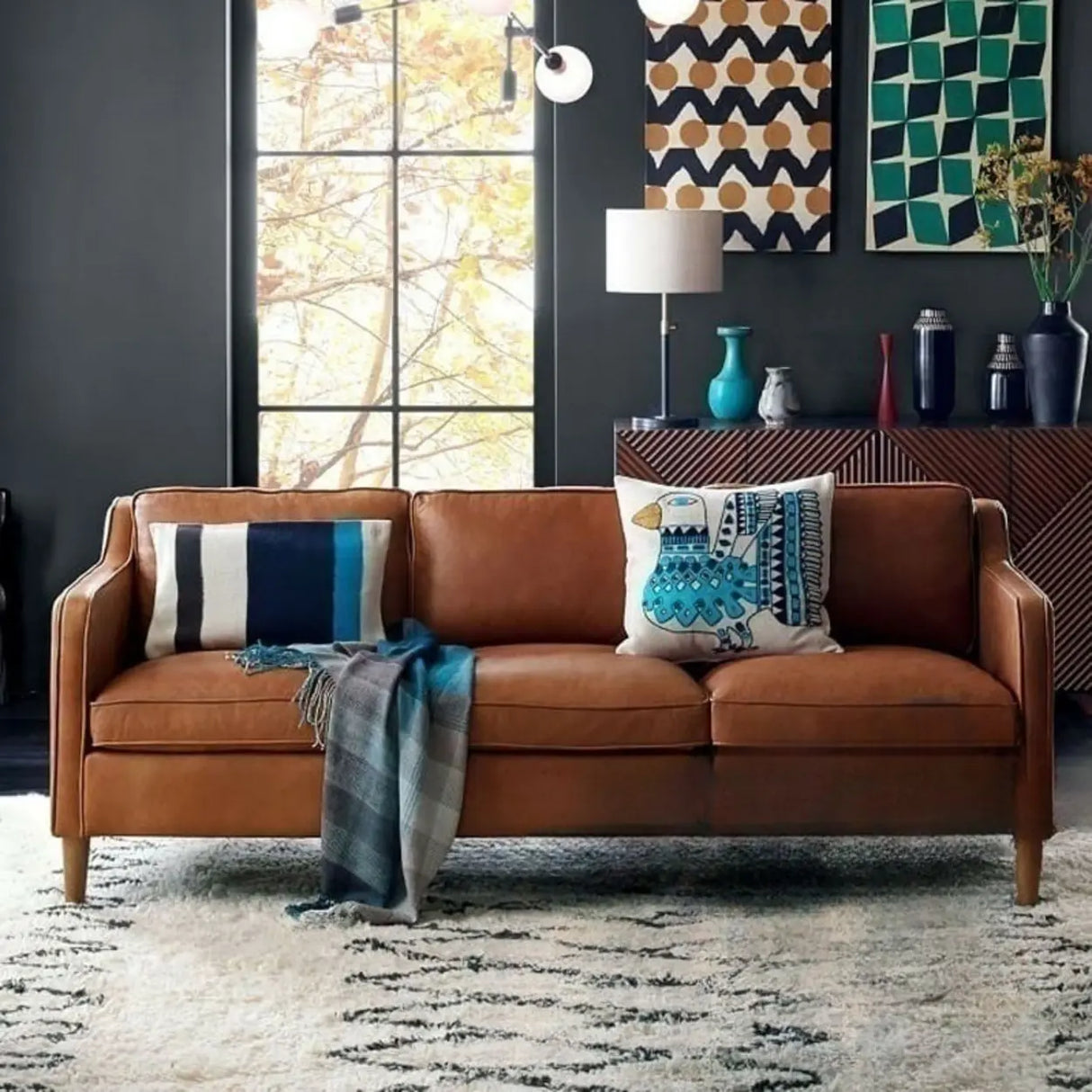 Blackish Green Microfiber Leather Sloped Arms Sofa Image - 3