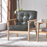 Blackish Green Oiled Leather Tufted Back Accent Chair Image - 7