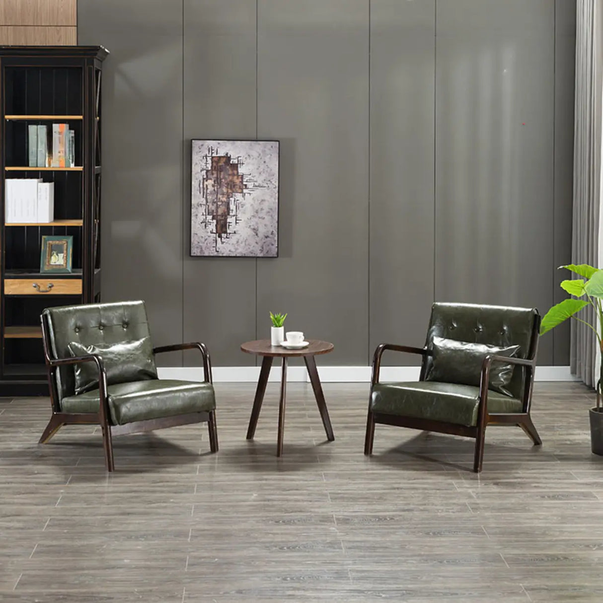 Blackish Green Tear Resistant Leather Loveseat with Arm Image - 10