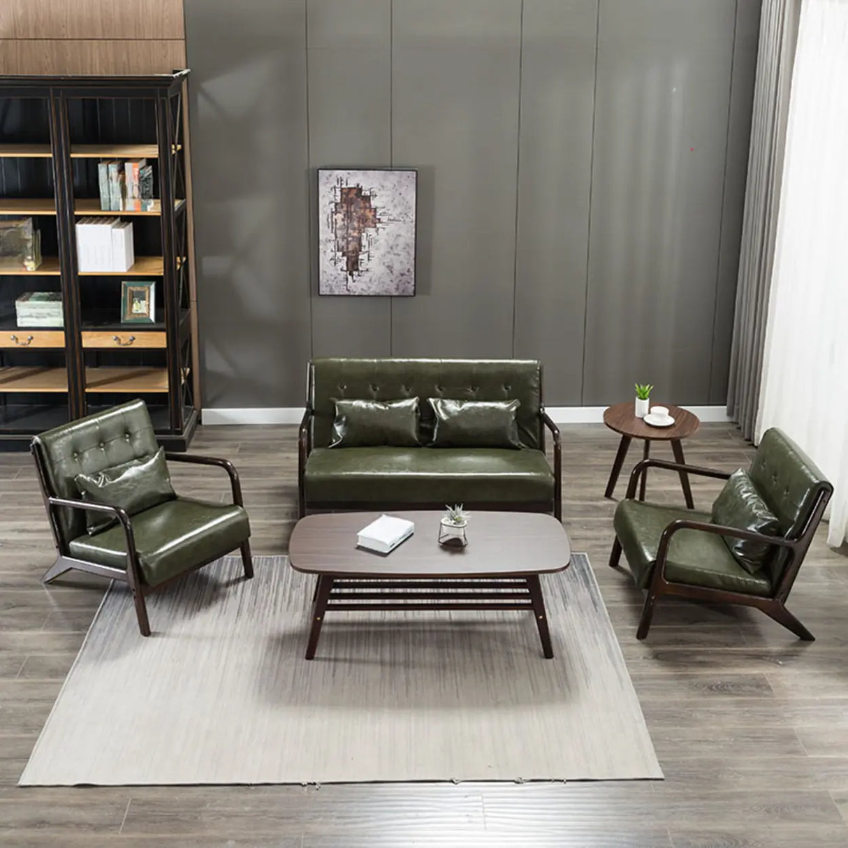 Blackish Green Tear Resistant Leather Loveseat with Arm Image - 12