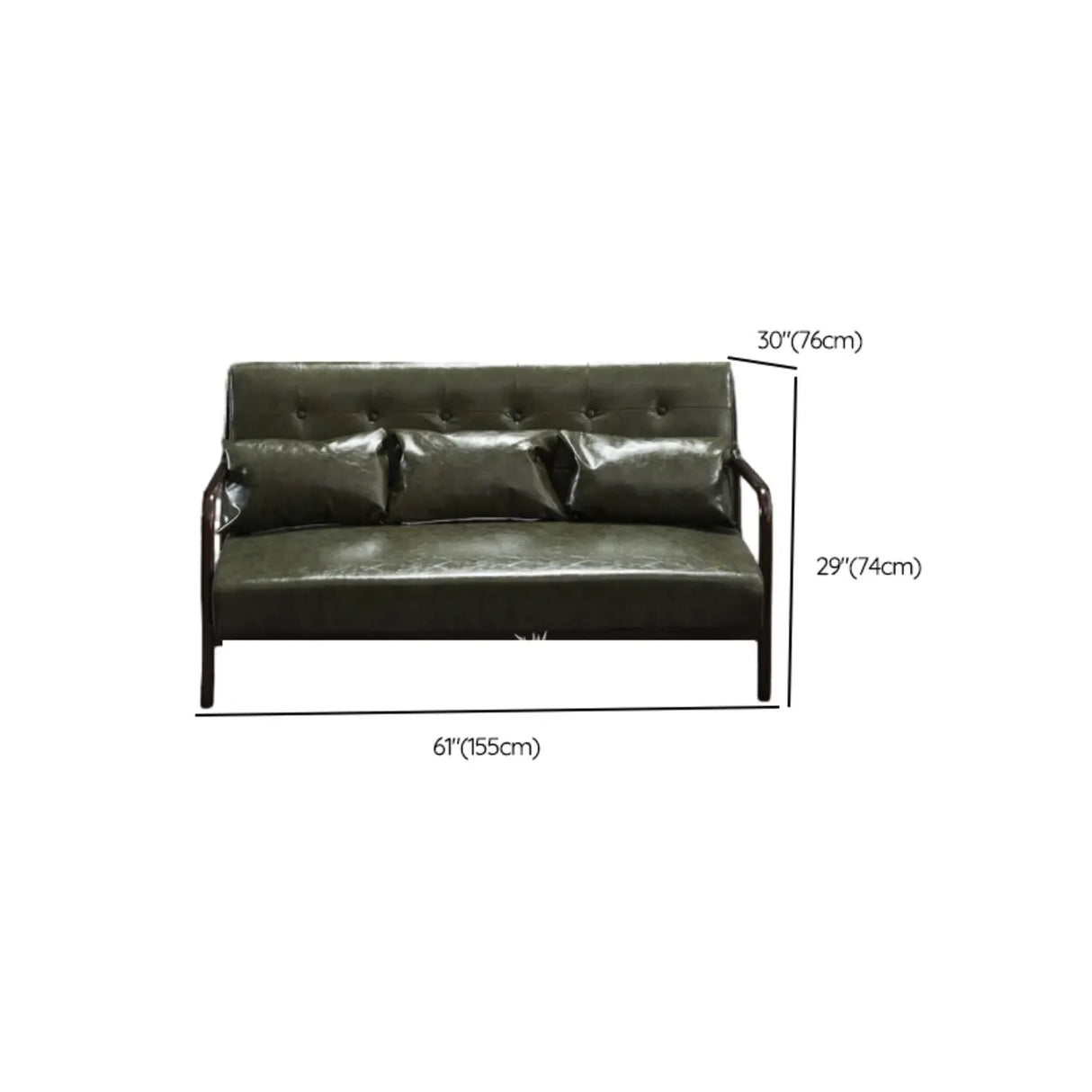 Blackish Green Tear Resistant Leather Loveseat with Arm Image - 18