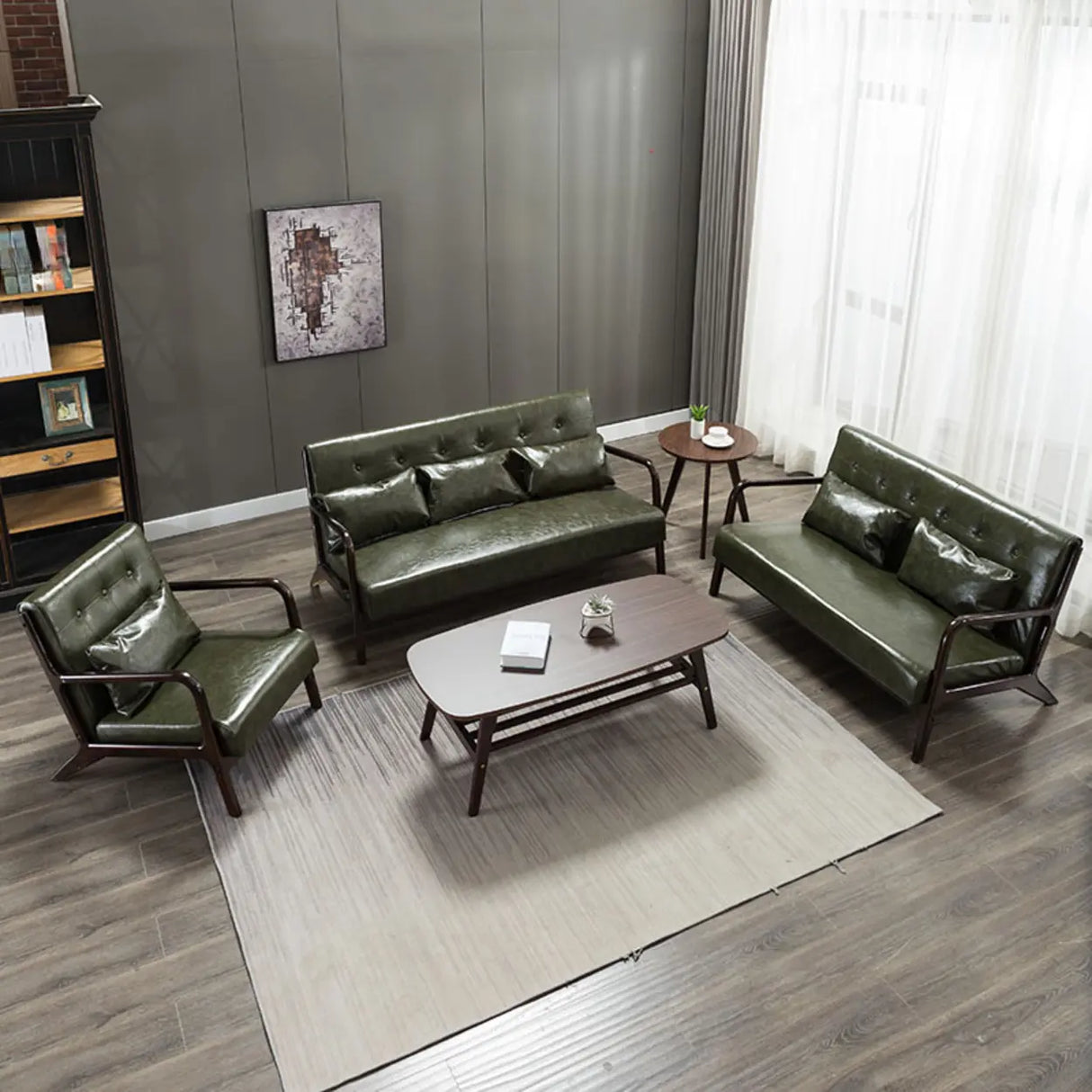 Blackish Green Tear Resistant Leather Loveseat with Arm Image - 2