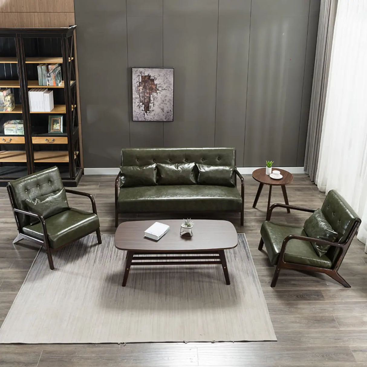 Blackish Green Tear Resistant Leather Loveseat with Arm Image - 4